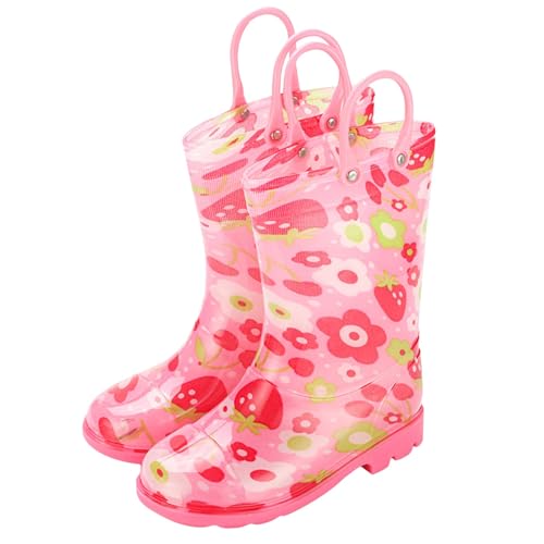 NSICBMNO Gummistiefel für Kinder – wasserdichte Gummistiefel für Mädchen und Jungen, Gummistiefel mit Tragegriffen, florale Erdbeer-Regenschuhe, rutschfeste Gummistiefel, Outdoor, Schlamm, Pfütze von NSICBMNO
