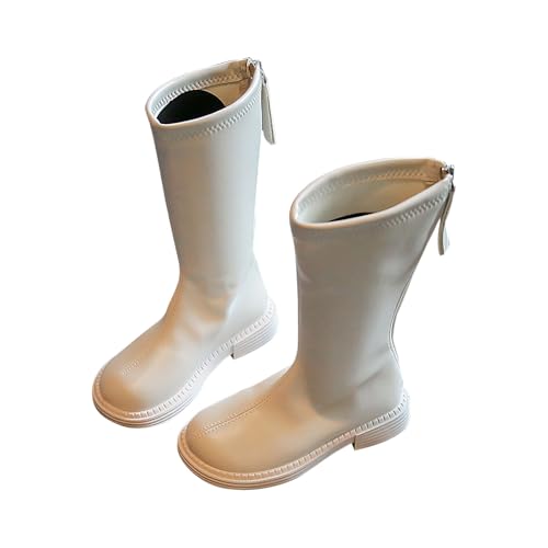 NSICBMNO Kniehohe Stiefel für Mädchen, Cowgirl-Stiefel mit Reißverschluss hinten, Plateau-Stiefel, Gothic-Stiefel, Wandern, Reiten, Kinder, für lässiges Spazierengehen, Wandern, C Beige, 32 EU von NSICBMNO