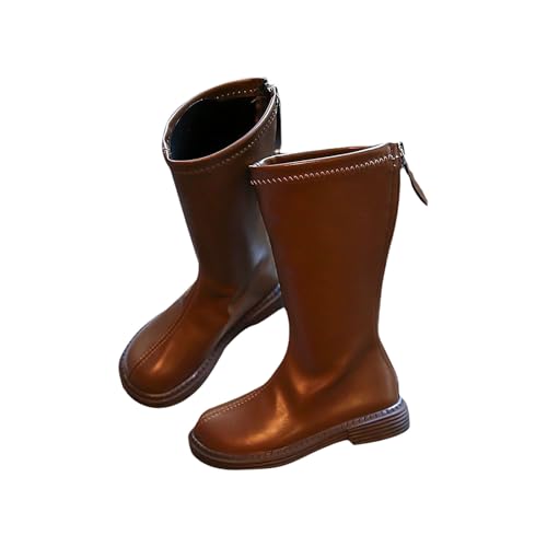 NSICBMNO Kniehohe Stiefel für Mädchen, Cowgirl-Stiefel mit Reißverschluss hinten, Plateau-Stiefel, Gothic-Stiefel, Wandern, Reiten, Kinder, für lässiges Spazierengehen, Wandern, C Braun, 29 EU von NSICBMNO