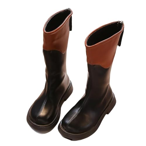NSICBMNO Kniehohe Stiefel für Mädchen, Cowgirl-Stiefel mit Reißverschluss hinten, Plateau-Stiefel, Gothic-Stiefel, Wandern, Reiten, Kinder, für lässiges Spazierengehen, Wandern, D Schwarz, 31 EU von NSICBMNO