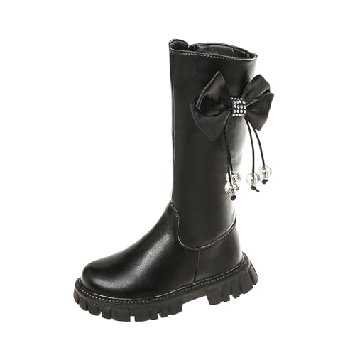 NSICBMNO Kniehohe Stiefel für Mädchen, Cowgirl-Stiefel mit seitlichem Reißverschluss, Schleife, Prinzessinnen-Kunstleder, Cowgirl-Stiefel, Schulstiefel, Wandern, Mädchen, Reiten, niedrige Absätze, B von NSICBMNO