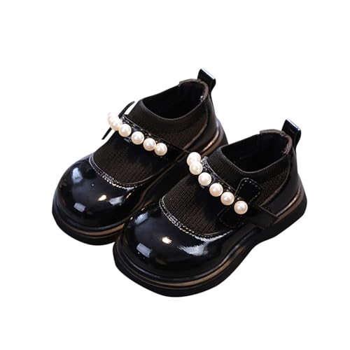 NSICBMNO Mädchen Schulschuhe Schuluniform Schuhe Mokassins Hochzeitskleid Flache Runde Zehenriemen Pumps Mädchen Ballerina Geburtstag Party, A Schwarz, 4.5 Jahre von NSICBMNO