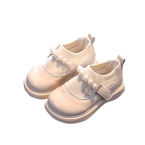 NSICBMNO Mädchen Schulschuhe Schuluniform Schuhe Mokassins Hochzeitskleid Flache Runde Zehenriemen Pumps Mädchen Ballerina Geburtstag Party, Beige., 4 Jahre von NSICBMNO