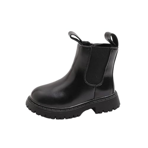 NSICBMNO Mädchen Stiefeletten Combat Boots Händler PU-Leder Booties Chunky Boot Schulstiefel Wateroroof Herbst Winter Schuhe, A Schwarz, 17 EU von NSICBMNO