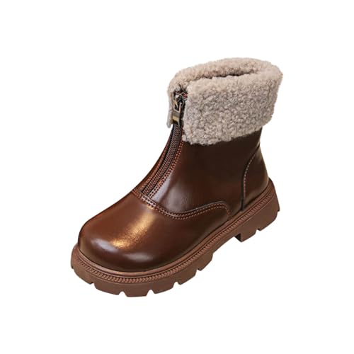 NSICBMNO Mädchen Stiefeletten Cowgirl Stiefel Fleece Winter Booties Händler Reiten Kinder Cowgirl Boot Goth Boot Herbst Winter Schuhe, Ein Braun, 27 EU von NSICBMNO