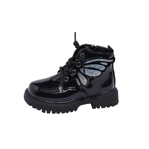 NSICBMNO Mädchen Stiefeletten Kampfstiefel Barfußschuhe Schnürstiefel Schmetterling Pailletten Prinzessin Schuhe Plattform Chunky Boot Goth Mädchen Reitschule Schule, A Schwarz, 17 EU von NSICBMNO