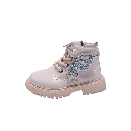 NSICBMNO Mädchen Stiefeletten Kampfstiefel Barfußschuhe Schnürstiefel Schmetterling Pailletten Prinzessin Schuhe Plattform Chunky Boot Goth Mädchen Reitschule Schule, A White, 30 EU von NSICBMNO