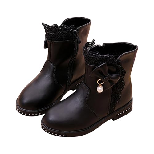 NSICBMNO Mädchen Stiefeletten Kampfstiefel Prinzessin Schleife Schuhe PU-Leder Booties Cowgirl Boot Goth Boot Mädchen Cowgirl Kuh Mädchen Schulschuhe, A Schwarz, 32 EU von NSICBMNO