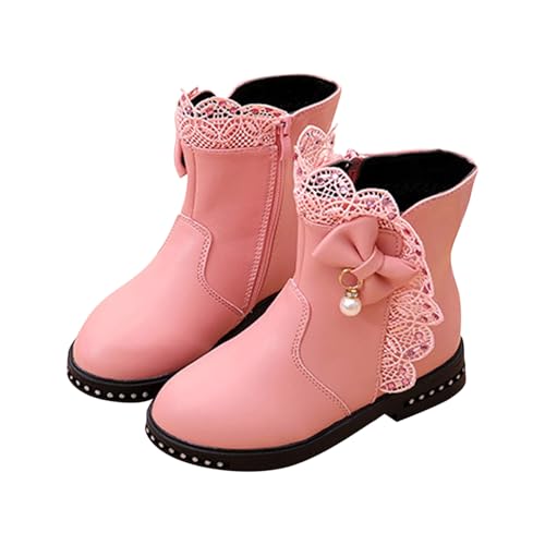 NSICBMNO Mädchen Stiefeletten Kampfstiefel Prinzessin Schleife Schuhe PU-Leder Booties Cowgirl Boot Goth Boot Mädchen Cowgirl Kuh Mädchen Schulschuhe, Rosa, 32 EU von NSICBMNO