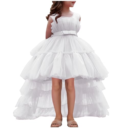 NSICBMNO Partykleid Mädchen Tüll Kleider Stufige Rüschen Fliege High Low Pirncess Abschlussball Geburtstag Party Kleid Erstkommunion Festzug Kleider Tanz Erstkommunion Ballkleid für 2-10 Jahre, 01 von NSICBMNO
