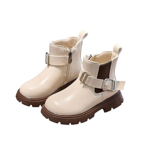 NSICBMNO Stiefeletten für Mädchen, Cowgirl-Stiefel, Chelsea, Reiten, Kinder, grobe Stiefel, Schulschuhe, Regenstiefel für Kinder, Herbst und Winter, Beige., 32 EU von NSICBMNO