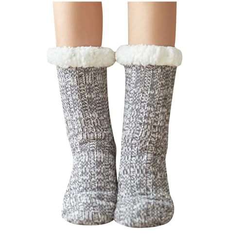 NSICBMNO Warme Damensocken, dicke Thermosocken, Zopfmuster, Haussocken, Wintersocken, Sherpa-Futter, Haussocken, gemütliche Bettsocken, Winter, weiche Plüsch-Bodensocken, Schneesocken, Weihnachten, von NSICBMNO