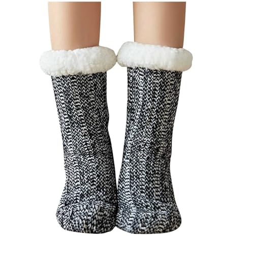 NSICBMNO Warme Damensocken, dicke Thermosocken, Zopfmuster, Haussocken, Wintersocken, Sherpa-Futter, Haussocken, gemütliche Bettsocken, Winter, weiche Plüsch-Bodensocken, Schneesocken, Weihnachten, von NSICBMNO