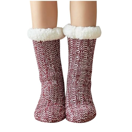 NSICBMNO Warme Damensocken, dicke Thermosocken, Zopfmuster, Haussocken, Wintersocken, Sherpa-Futter, Haussocken, gemütliche Bettsocken, Winter, weiche Plüsch-Bodensocken, Schneesocken, Weihnachten, von NSICBMNO