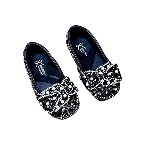 Prinzessin Schuhe für Mädchen Mary Jane Flats Pumps Sparkly Bow Ballerinas Party Hochzeit Pumps Weihnachten Karneval Geburtstag Mottoparty Kostüm, A Schwarz, 2 Years von NSICBMNO