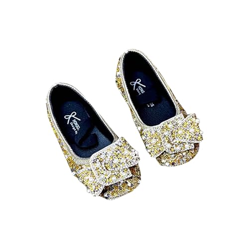 Prinzessin Schuhe für Mädchen Mary Jane Flats Pumps Sparkly Bow Ballerinas Party Hochzeit Pumps Weihnachten Karneval Geburtstag Mottoparty Kostüm, Ein Gold, 2 Years von NSICBMNO