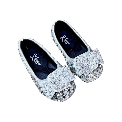 Prinzessin Schuhe für Mädchen Mary Jane Flats Pumps Sparkly Bow Ballerinas Party Hochzeit Pumps Weihnachten Karneval Geburtstag Mottoparty Kostüm, Ein Silber, 3 Jahre von NSICBMNO