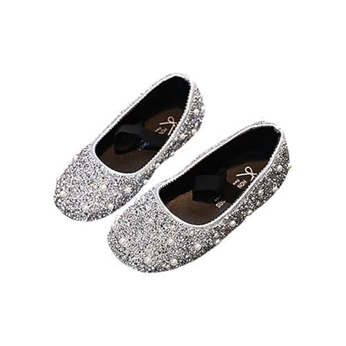 Prinzessin Schuhe für Mädchen Mary Jane Prinzessin Pumps Knöchelriemen Court Blumenmädchen Party Schule Hochzeit, Ein Silber, 2 Years von NSICBMNO