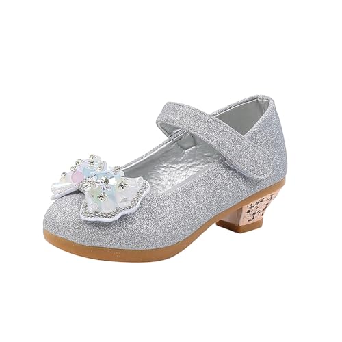 Prinzessin Schuhe für Mädchen Mary Jane Schuhe Knöchelriemen Court Dress Up Weihnachten Geburtstag Mottoparty Kostüm Kristall Pailletten Hochzeit Brautjungfern Cosplay Fancy, Ein Silber, 33 EU von NSICBMNO