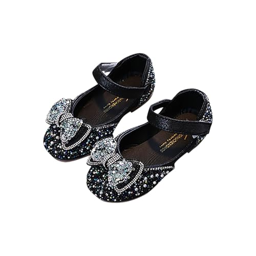 Prinzessin Schuhe für Mädchen Mary Jane Schuhe Schleife Ballerinas Glitzer Sparkly Kleid Flache Hochzeit Party Pumps Prinzessin Dolly Dollie Ballett Ballerina, A Schwarz, 4 Jahre von NSICBMNO