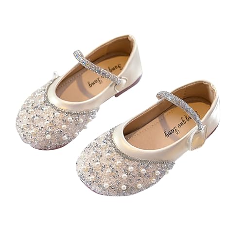Prinzessin Schuhe für Mädchen Riemchen Mary Jane Stil Pumps Block Low Mid Heel Hook and Loop Party Feier, A White, 4 Jahre von NSICBMNO