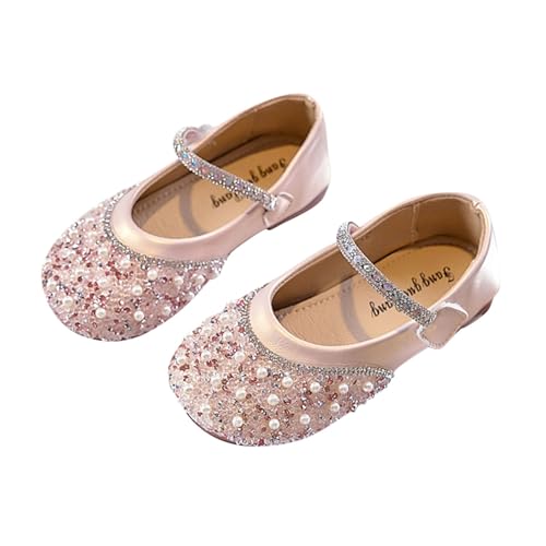 Prinzessin Schuhe für Mädchen Riemchen Mary Jane Stil Pumps Block Low Mid Heel Hook and Loop Party Feier, Rosa, 4.5 Jahre von NSICBMNO