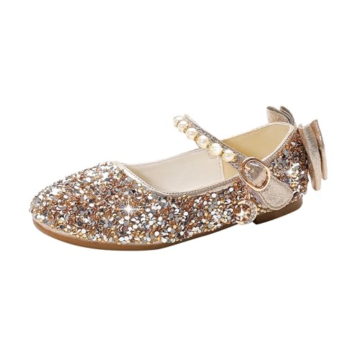 Prinzessinnenschuhe für Mädchen, Riemchen, Mary Jane Stil, Block, niedriger mittlerer Absatz, Klettverschluss, Queen-Prinzessinnen-Kostüm, Partyschuhe, Ein Gold, 4.5 Jahre von NSICBMNO