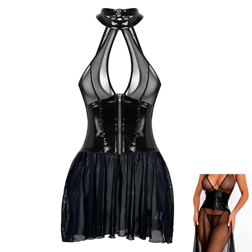 Sexy Damenkleid, kurvig, Kunstleder, Übergröße, kurzes Kleid, elegant, rückenfrei, mit Reißverschluss, sexy Minikleid, Bodycon, kurzes Etuikleid, Kostüm für die Diskothek, Polychrome Sexy Damenkleid, kurvig, Kunstleder, Übergröße, kurzes Kleid, elegant, rückenfrei, mit Reißverschluss, sexy Minikleid, Bodycon, kurzes Etuikleid, Kostüm für die Diskothek, Polychrome von NSKRKOW