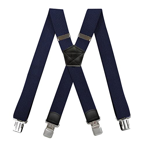 NSNYDNZ Hosenträger für Herren, 3,5 cm * 120 Herren-Hosenträger mit X-Rücken, elastische Maiskorn-Stretch-Hosenträger, breite Hosenträger, Verstellbarer Jockstrap for die Arbeit 4 Clips(Navy 120cm) von NSNYDNZ