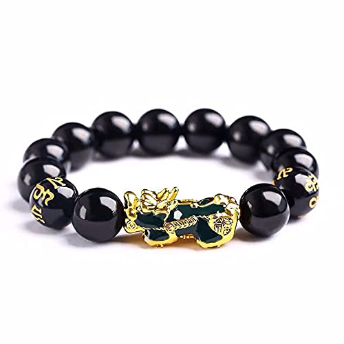 NSNYDNZ Obsidian-Armband, Piyao Sechs Worte Natürliches schwarzes Obsidian-Kristall-Armband for Schutz Feng Shui Reichtum Geschnitztes Mantra-Stein-Armband for Männer und Frauen,(3-12mm) von NSNYDNZ