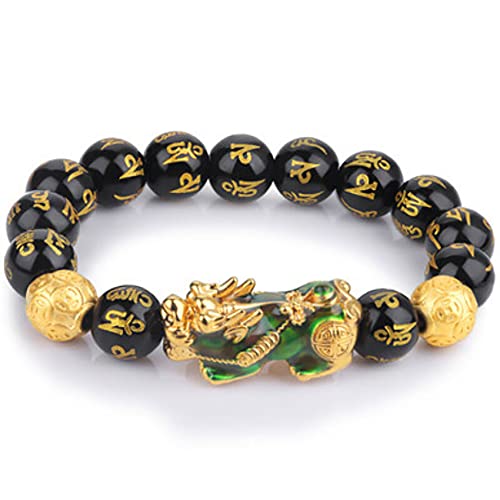NSNYDNZ Obsidian-Armband, Piyao Sechs Worte Natürliches schwarzes Obsidian-Kristall-Armband for Schutz Feng Shui Reichtum Geschnitztes Mantra-Stein-Armband for Männer und Frauen,(6-14mm) von NSNYDNZ