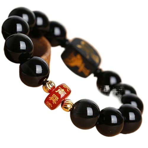 NSNYDNZ Obsidian-Armband, rotes Achat-Armband, 10 mm, Kristallperlen-Armband for Frauen und Männer, Reiki-Heilkristall, Chakra-Meditation, Obsidian(Obsidian) von NSNYDNZ