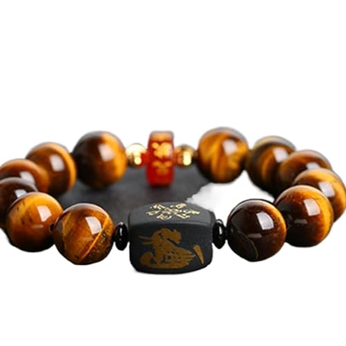 NSNYDNZ Obsidian-Armband, rotes Achat-Armband, 10 mm, Kristallperlen-Armband for Frauen und Männer, Reiki-Heilkristall, Chakra-Meditation, Obsidian(Yellow Tiger Eye) von NSNYDNZ