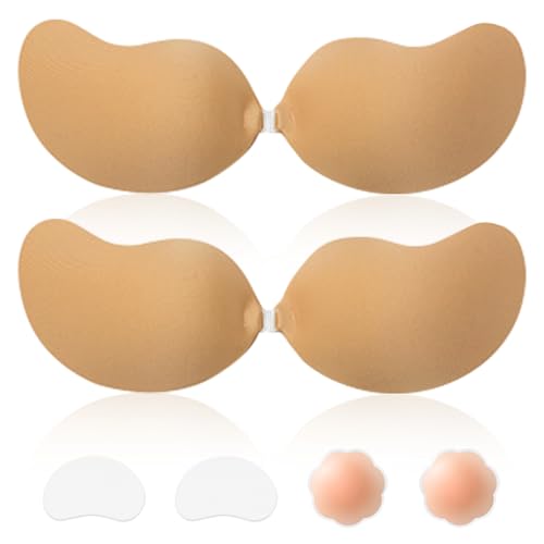 AONELAS Sticky Bra Backless Adhesive Strapless Invisible Push Up Stick on Bras for Women Dresses 2 Pair Reusable Nipple Cover von NSOLEX