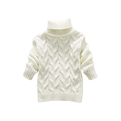 Bequemer Pullover für Kinder Kleinkind Jungen Mädchen Winter Pullover Einfarbig Rollkragen Strickoberteil Stretch Shirt Für Babys Kleidung (White, 2-3 Years) von NSOT