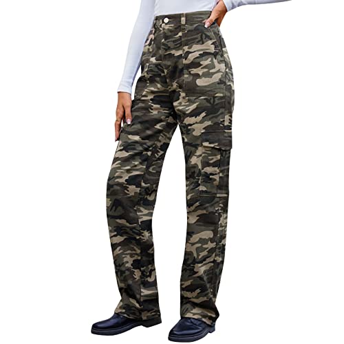 NSOT Fußballhose für Damen Damen Baggy Cargohose mit weitem Bein Jeanshose Lose Jogginghose Baggy Prints Color Jeans Plus Size Damenjeans (Camouflage, M) von NSOT