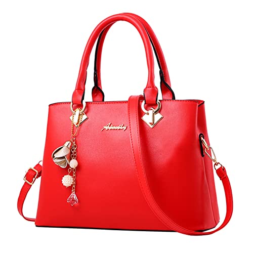 Women's Small Crossbody Purse Womens Tote Bag Fashion Handbags Ladies Purse Satchel Shoulder Bags Tote Leather Bag For Ladies with Bag Charms (Red, One Size) von NSOT