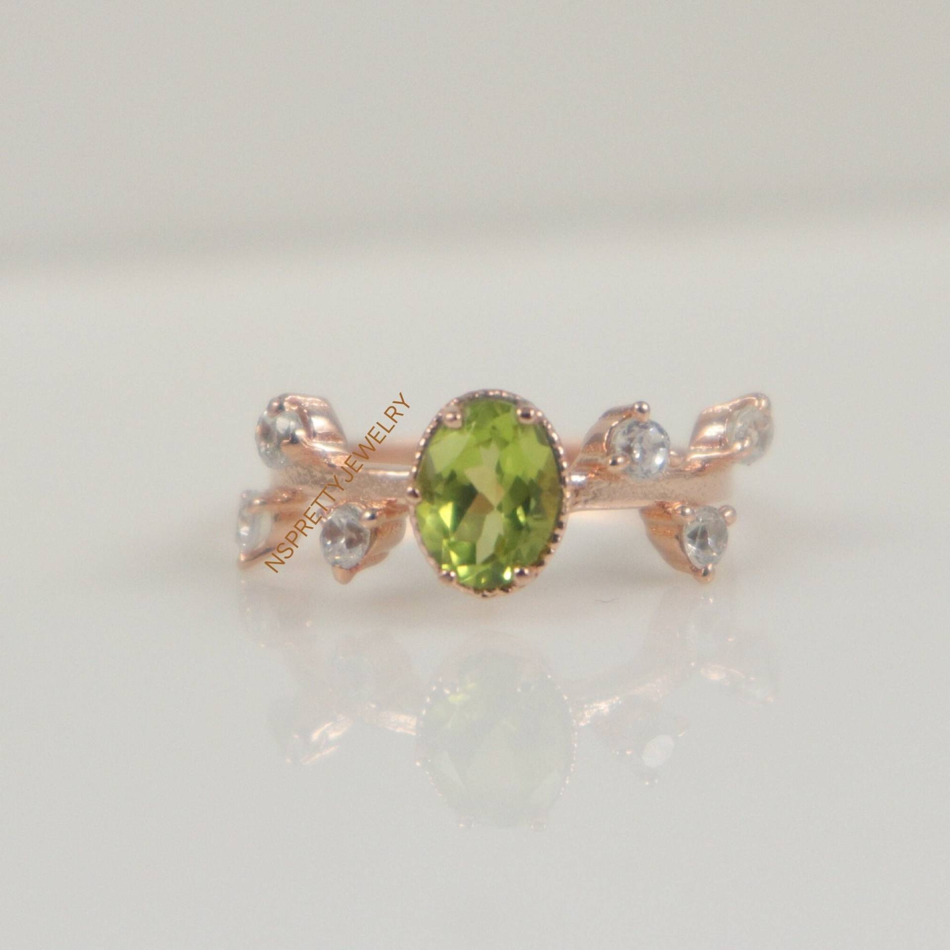Einzigartiger Peridot Ring Silber Edelstein Versprechen Oval Jubiläumsring Verlobungsring Rosévergoldet 925 Sterling von NSRareGemsNJewelry