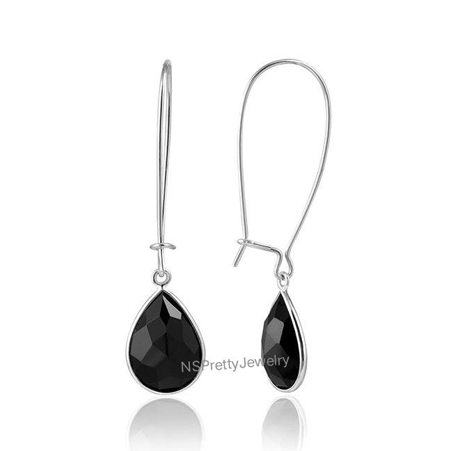 Schwarzer Onyx Ohrringe Baumelnde Lange 925 Sterling Silber Birne Edelstein Schwarzer Onyx Ohrringe Baumelnde Lange 925 Sterling Silber Birne Edelstein von NSRareGemsNJewelry