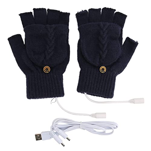 Beheizte Handschuhe, USB Electronic Flip Half Fingerless Gestrickte Doppelseitige Handschuhe Für Männer Frauen Für Kaltes Wetter(Dunkelblau) von NSXAYIWE