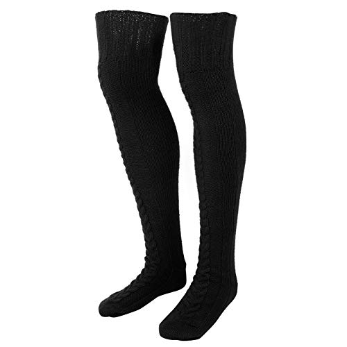 NSXAYIWE Damen-Oberschenkelhohe Stiefelsocken Mit Zopfmuster, Winterstrümpfe über Dem Knie, Beinwärmer, Oberschenkelhohe Socken, Damen-Oberschenkelhohe Socken(Schwarz) von NSXAYIWE