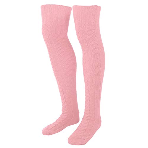 NSXAYIWE Damen-Oberschenkelhohe Stiefelsocken Mit Zopfmuster, Winterstrümpfe über Dem Knie, Beinwärmer, Oberschenkelhohe Socken, Damen-Oberschenkelhohe Socken(Rosa) von NSXAYIWE