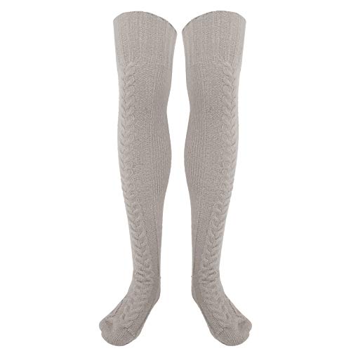 NSXAYIWE Damen-Oberschenkelhohe Stiefelsocken Mit Zopfmuster, Winterstrümpfe über Dem Knie, Beinwärmer, Oberschenkelhohe Socken, Damen-Oberschenkelhohe Socken(grau) von NSXAYIWE