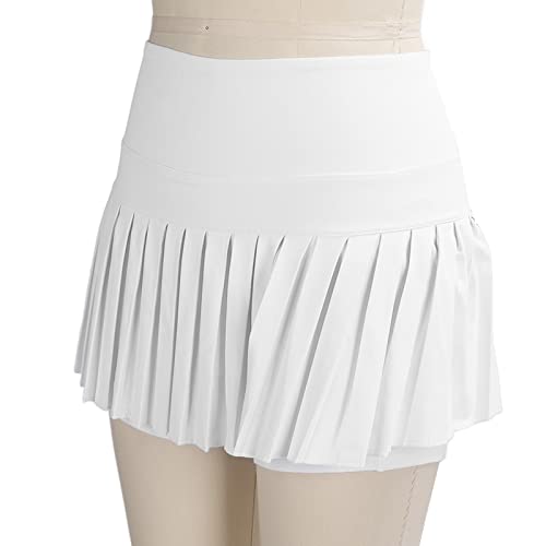 NSXAYIWE Damen-Tennisrock Mit Taschen, Weicher Und Atmungsaktiver Sommer-Faltenrock, Zweiteiliges Tennis-Shorts-Kleid Für Sport Und Fitness, Weiß(XL) von NSXAYIWE