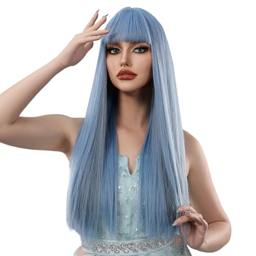 NSXAYIWE LANGE ERHALTE BLUE ANime -Perücke, weiche und verträumte Frauenperücke, synthetische Perücke, einfach mit Haarnetz für Mädchen Frauen Halloween -Party täglich sortieren von NSXAYIWE