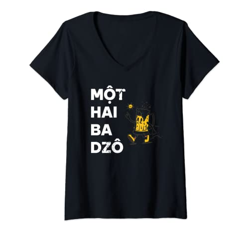 Damen Vietnam Vietnamesisch Mot Hai Ba Dzo Eins Zwei Drei Prost T-Shirt mit V-Ausschnitt Damen Vietnam Vietnamesisch Mot Hai Ba Dzo Eins Zwei Drei Prost T-Shirt mit V-Ausschnitt von NT Lustiges Vietnam