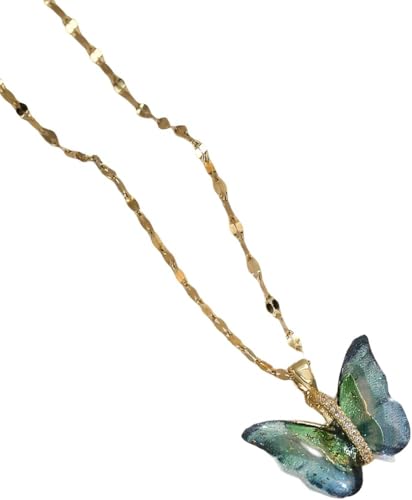 Accessoires Schmetterling Halskette für Frauen, Sterling Silber -Gradienten -Kristall Schmetterling Anhänger Schlangeblatt Halsketten, Schmetterlingsschluckkette, rosa Schmetterlingskette, blauer von NTALJC
