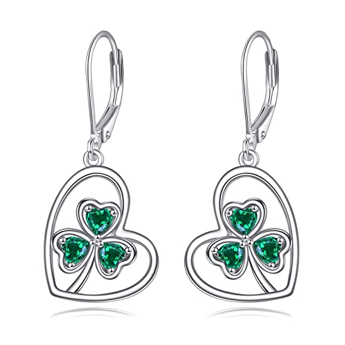 Irish Earrings Silver Shamrock Clover Leverback Dangle Dangling Earrings St Patricks Day Jewellery Gift for Women von NTALJC