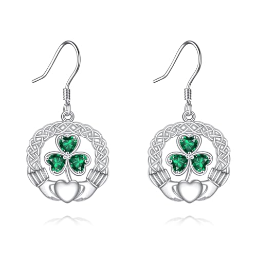 Irish Earrings Silver Shamrock Clover Leverback Dangle Dangling Earrings St Patricks Day Jewellery Gift for Women von NTALJC