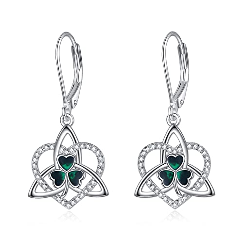 Irish Earrings Silver Shamrock Clover Leverback Dangle Dangling Earrings St Patricks Day Jewellery Gift for Women von NTALJC